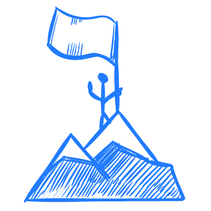Stick figure climbing mountain icon
